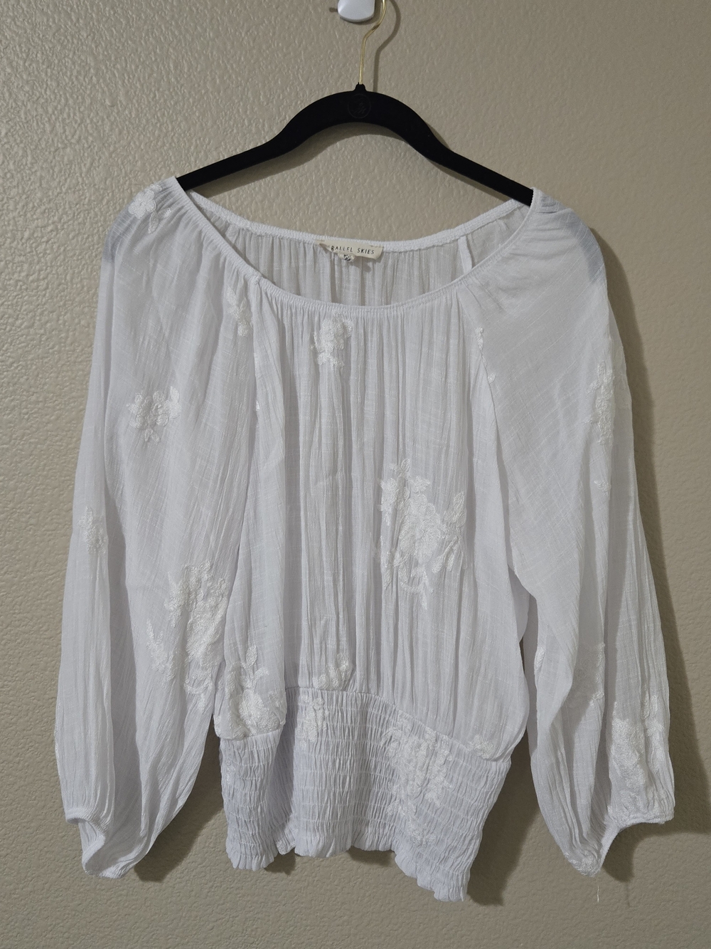Parallel Skies White Embroidered Peasant Blouse Size Medium